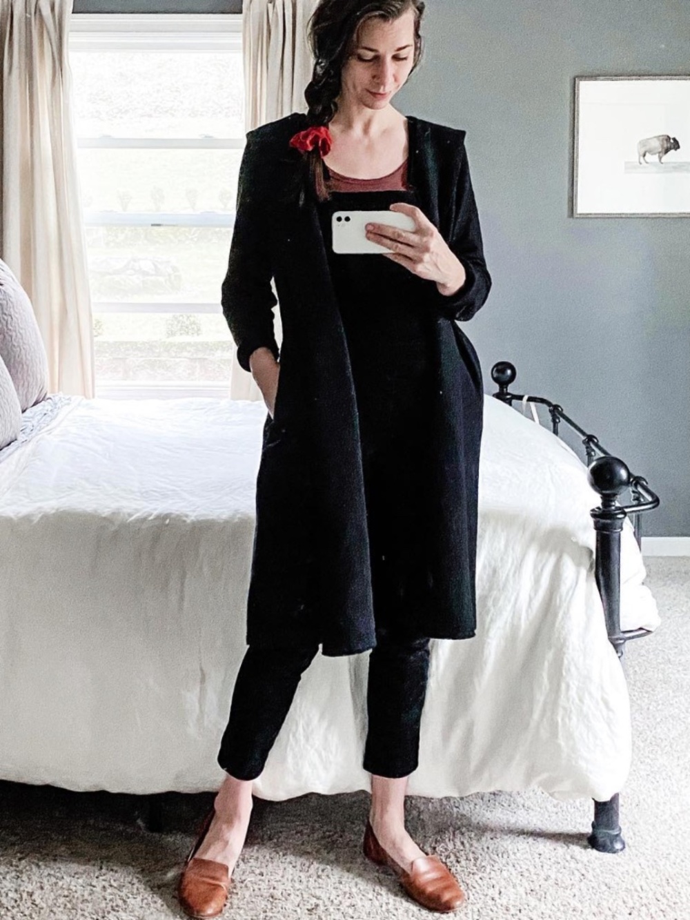 Eileen Fisher Black Lightweight Boiled Wool Hooded Jacket/Cardigan